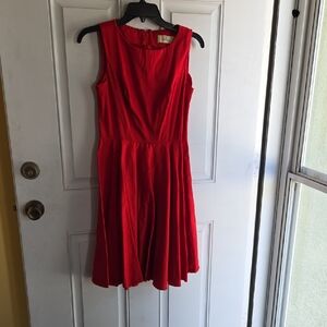 Grace Karin Red Pleated Fit and Flare Midi Dress